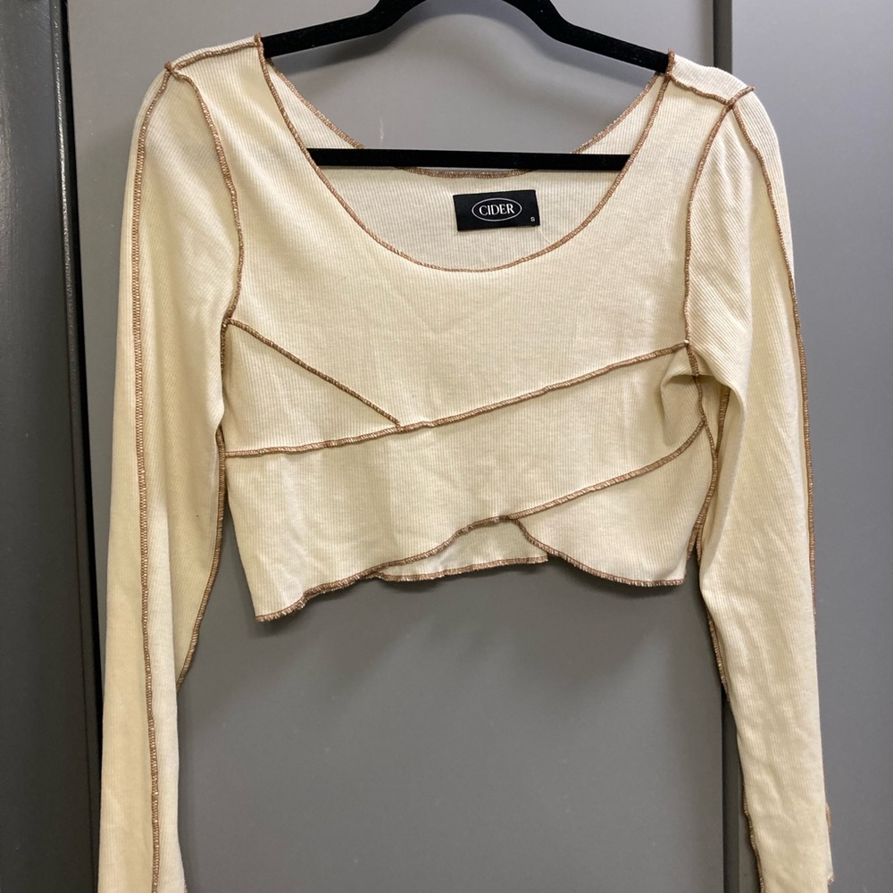 Cream Long Sleeve Crop Top